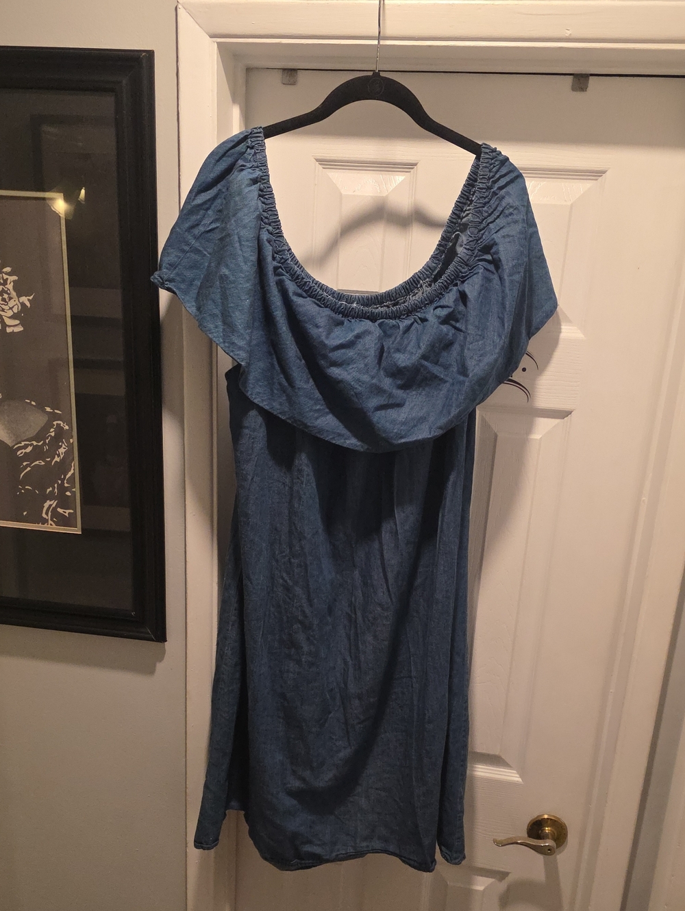 Speed Control Chambray Off-Shoulder Blue Dress